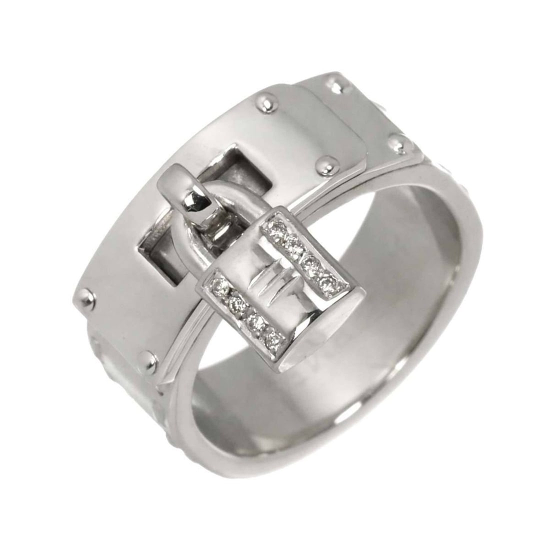 Hermes Kelly Ring #54, Diamond, 18K White Gold (750): --- Catalog ---Category: SizeUS Size: 7Brand Size: 54Category: DesignType: Band ringGender: WomenMaterial: White gold (18K)Category: GeneralBrand: Hermes--- Item List ---Section: ConditionRanking: Ran