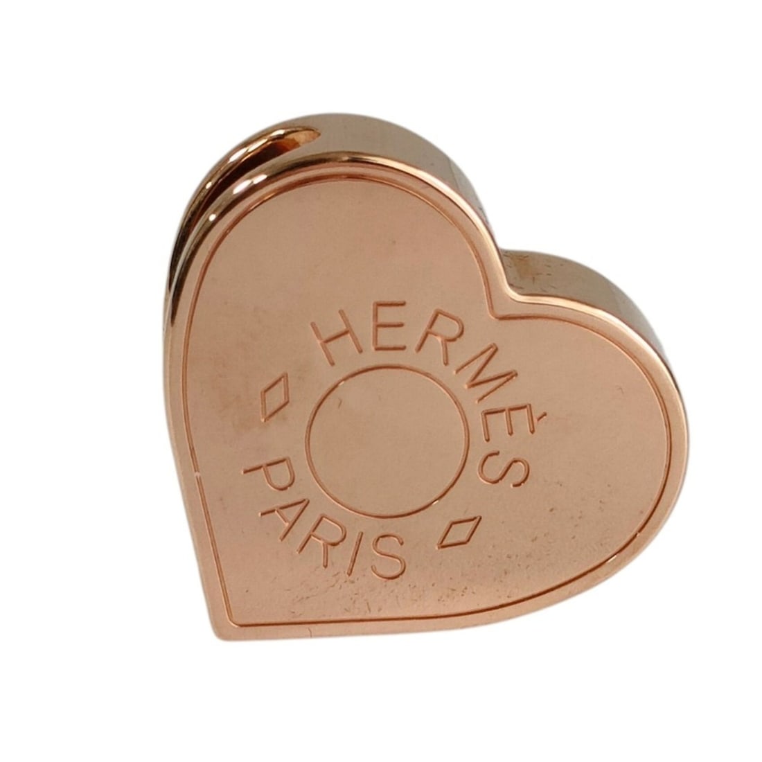 HERMES Mini Coup Heart Metal Scarf Ring, Pink Gold Color, Women's: --- Catalog ---Category: DesignType: Scarf ringColor: Pink goldGender: WomenMaterial: Metal Category: GeneralBrand: HermesCategory: Physical PropertiesWeight: 7g / 0.24oz.Size (HxWxD): 1.9cm x 2cm /