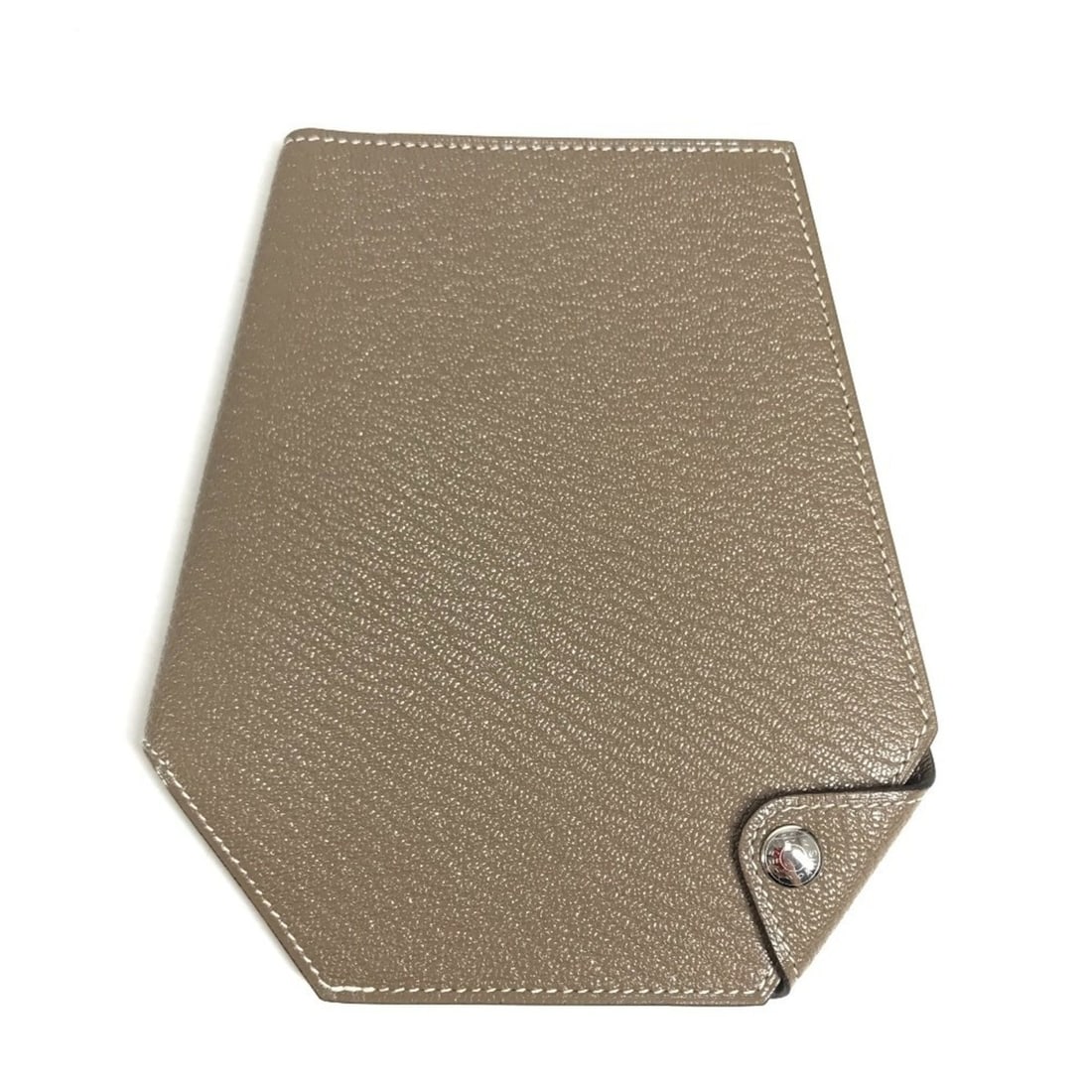 HERMES Clochette Compact Wallet, Billfold, Card Case, Pass Bi-fold Chevre Leather, Etoupe Gray