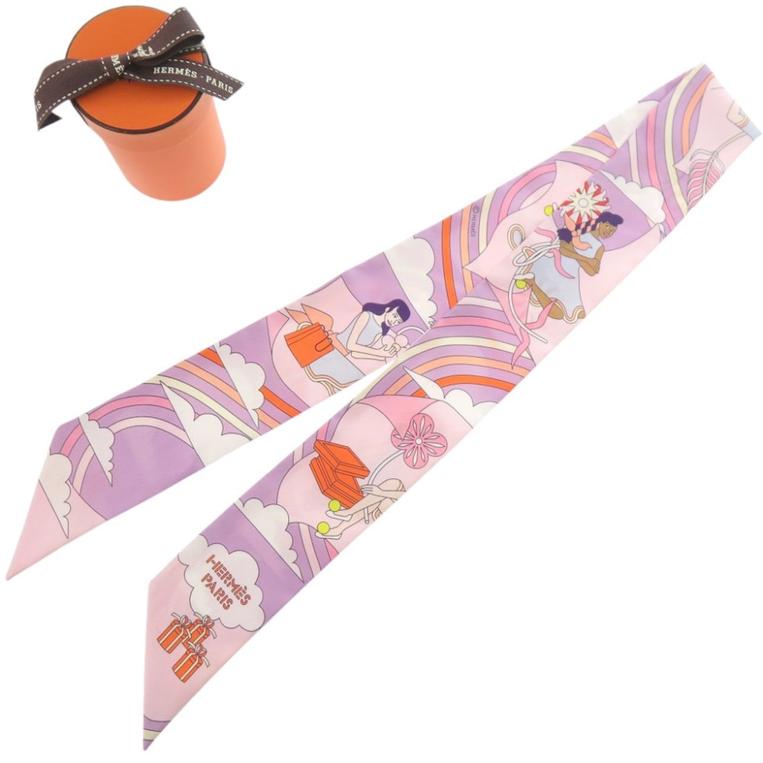 Hermes Twilly CRRRES VOLANTS Flying Carré 063849S Silk Lilac Pink Scarf Muffler Purple 0821HERMES
