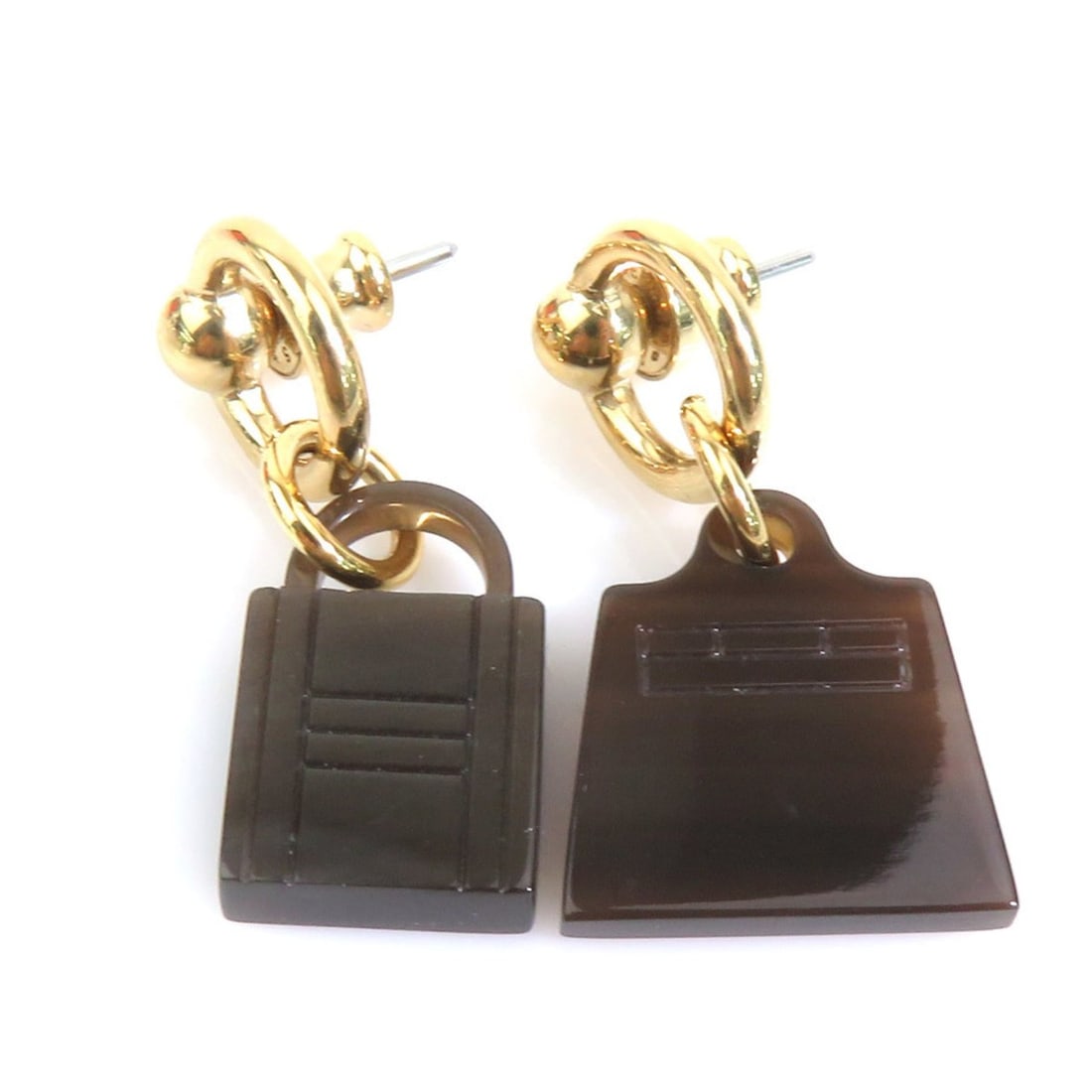 Hermes HERMES Amulette Maroquiné Earrings, Metal, Brown Gold, Women's, h32412a