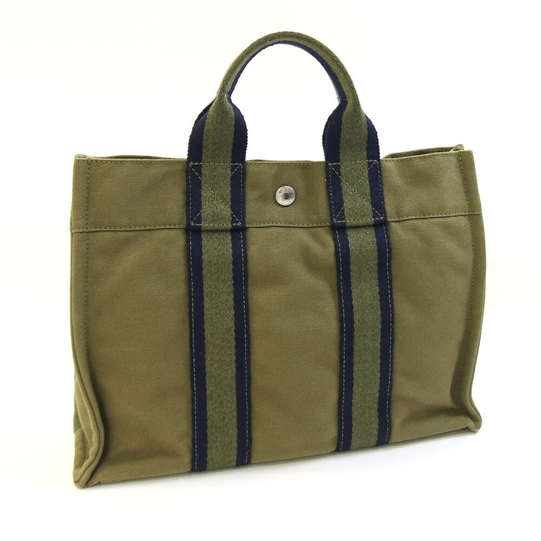 Hermes Fourre-Tout Tote PM Handbag, Olive Navy Cotton Canvas, Hand Tote, Women's/Men's