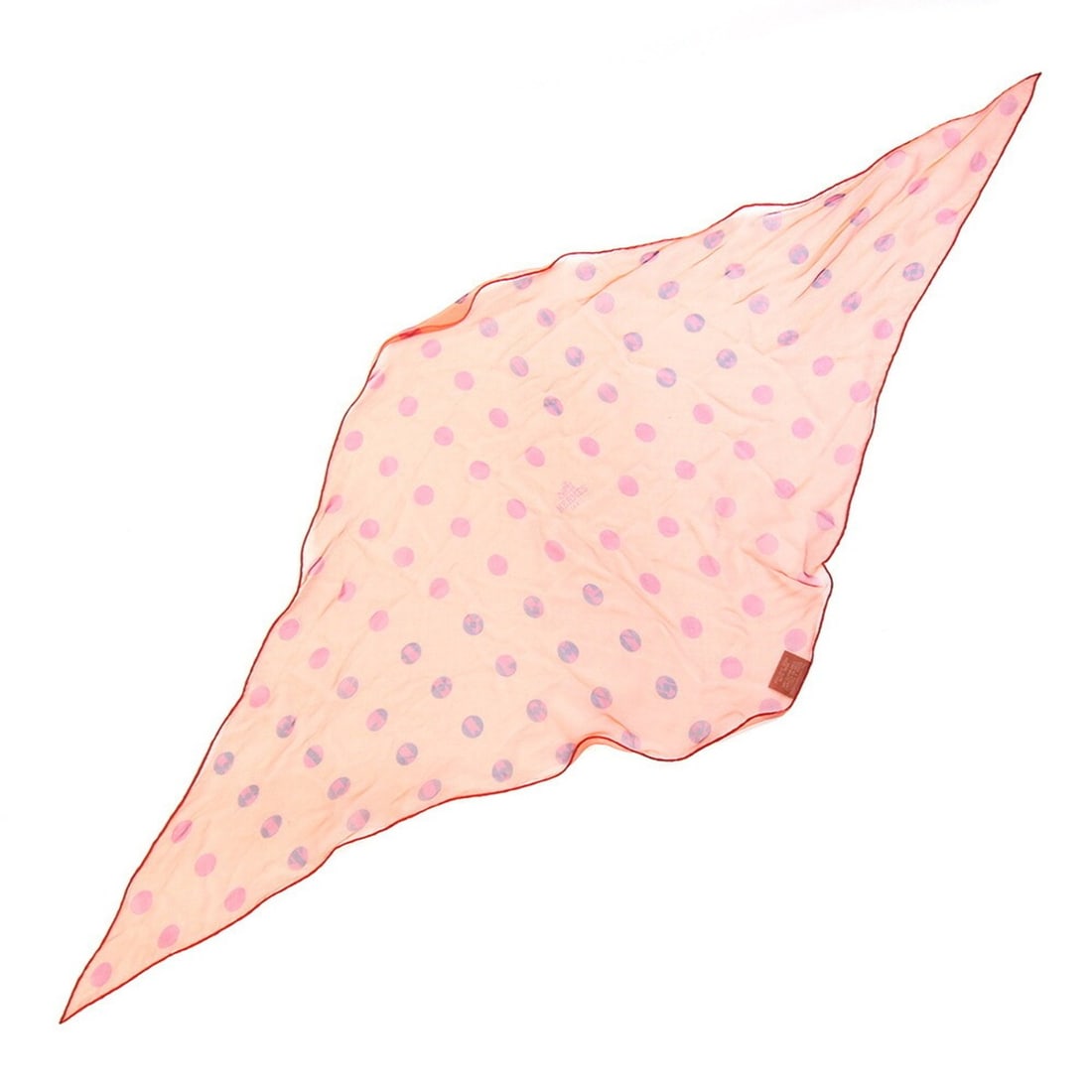 Hermes scarf/muffler, Losange design, coral red, 100% silk, polka dot pattern, diamond shape,