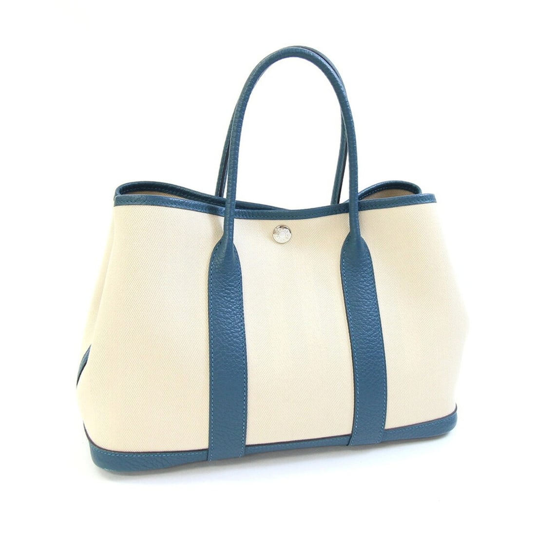 Hermes Garden TPM handbag, beige, teal blue, toile chevron, Negonda leather, X stamp, manufactured