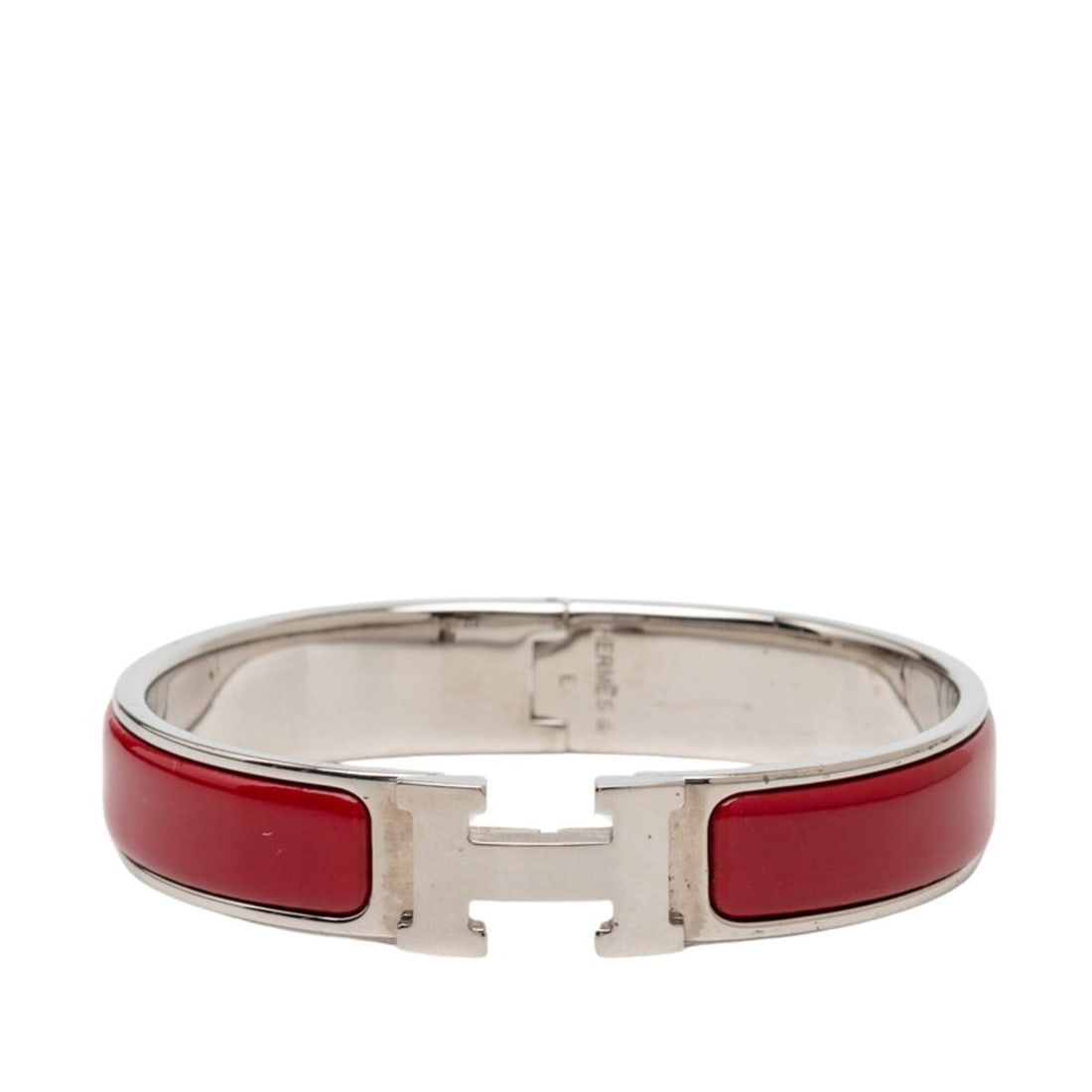 Hermes Click H PM Bracelet Bangle Silver Red Bordeaux Metal Enamel Women's HERMES: --- Catalog ---Category: SizeLength: 16cm / 6.29''Category: DesignType: Charm braceletColor: Bordeaux, Red color, SilverGender: WomenMaterial: Enamel, MetalCategory: GeneralBrand: Hermes--- Item List 