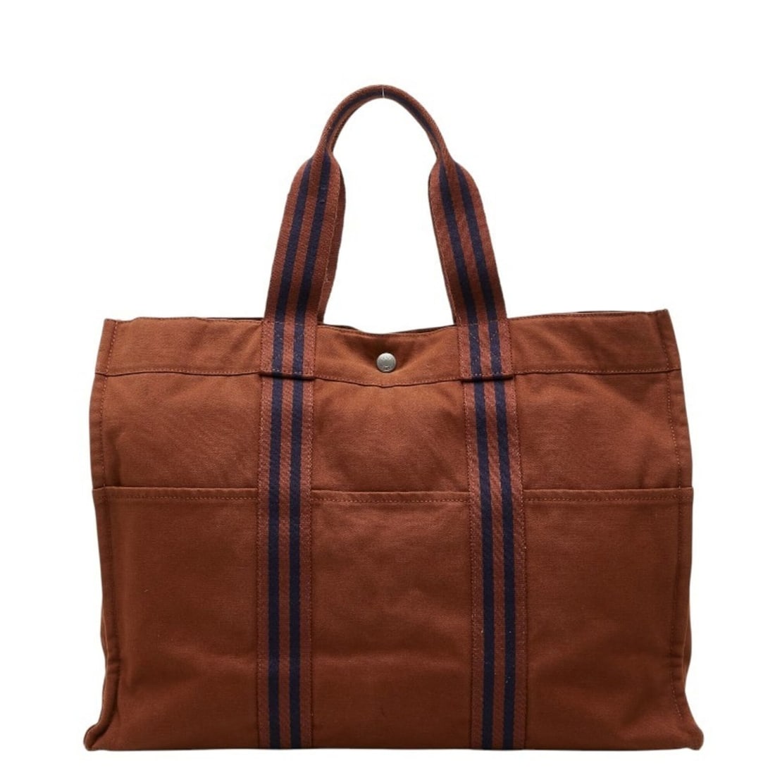 Hermes Fourre-Tout GM Tote Bag Handbag Brown Navy Cotton Women's HERMES