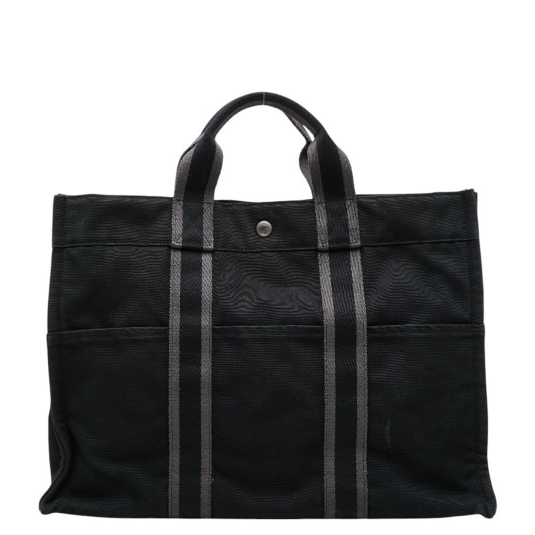 Hermes Fourre-Tout MM Tote Bag Handbag Black Gray Cotton Women's HERMES