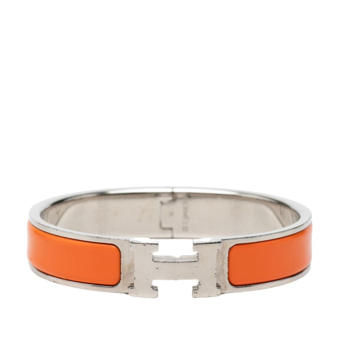 Hermes Click H PM Enamel Bracelet Bangle Silver Orange Metal Women's HERMES: --- Catalog ---Category: SizeLength: 18cm / 7.08''Category: DesignType: Charm braceletColor: Orange, SilverGender: WomenMaterial: MetalCategory: GeneralBrand: Hermes--- Item List ---Section: Condition