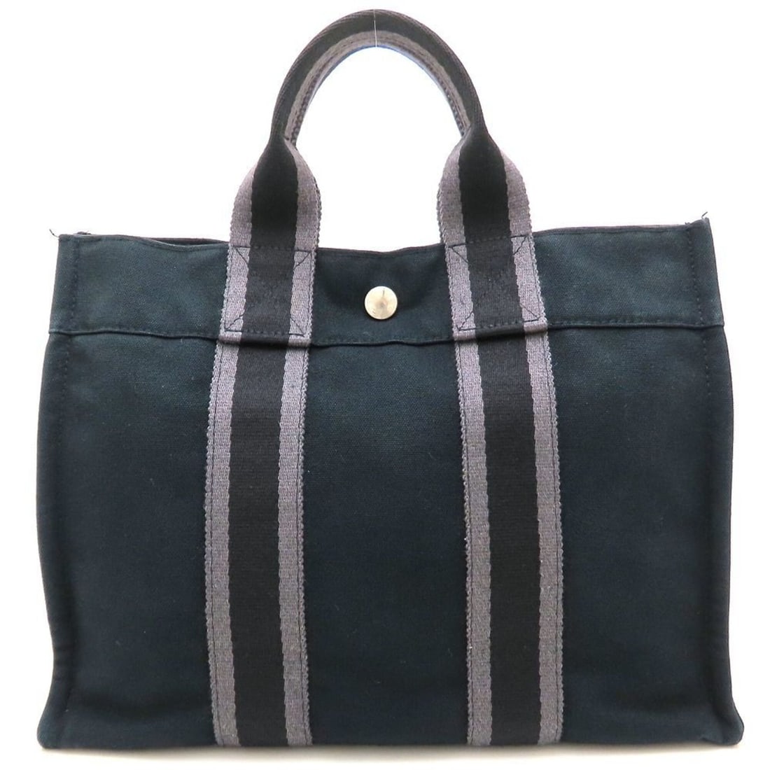 HERMES Fourre-Tout PM Handbag, Canvas, Black, Women's, 353445