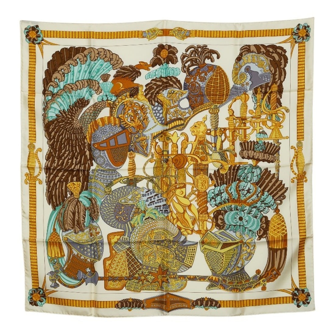 Hermes Carre 90 ARMETS en PANACHE Feathered Cavalry Helmet Scarf Muffler Multicolor Silk Women's (1 of 7)
