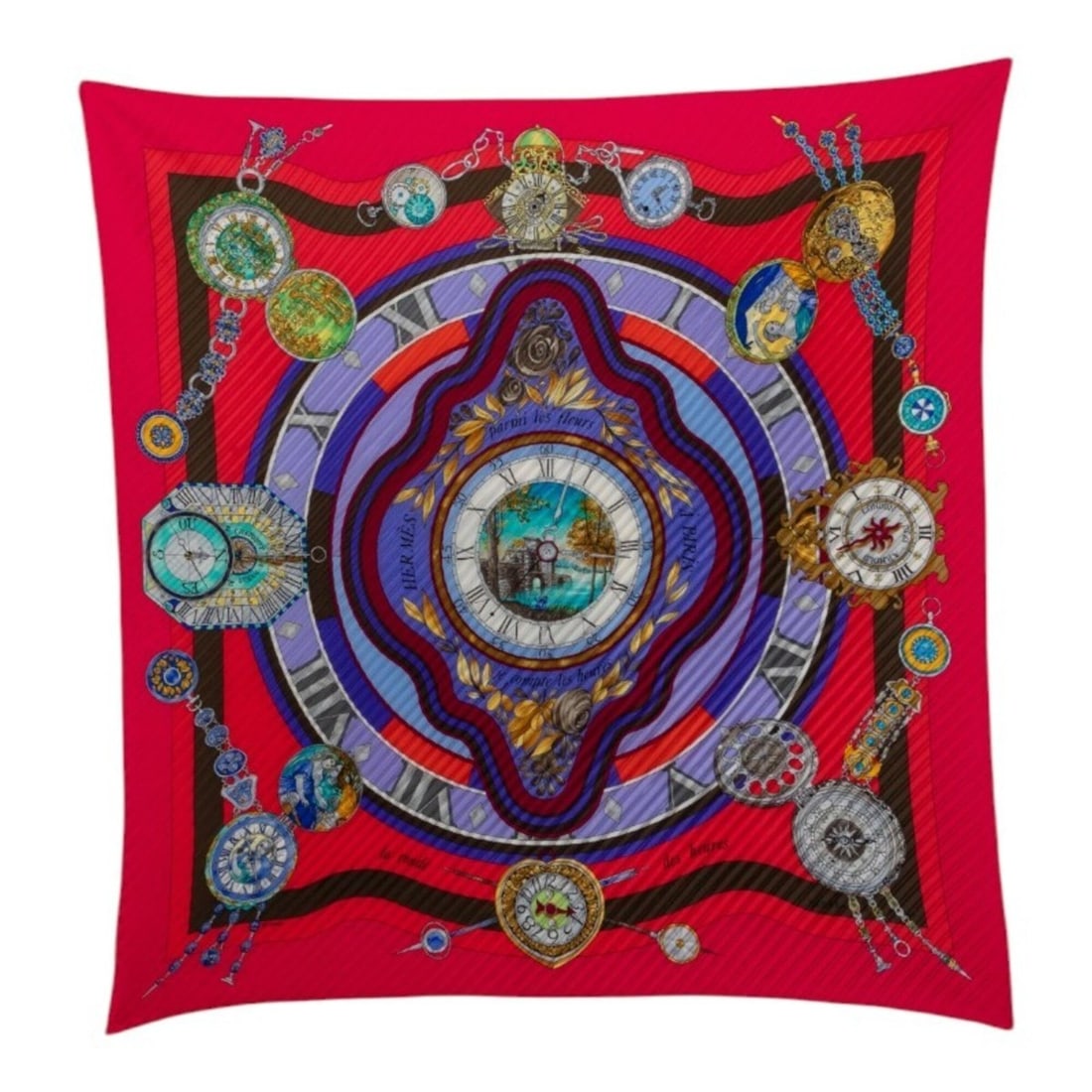 Hermes Carre 90 Pleated Scarf "Parmi les fleurs je compte heures" (Time spent among flowers) Large