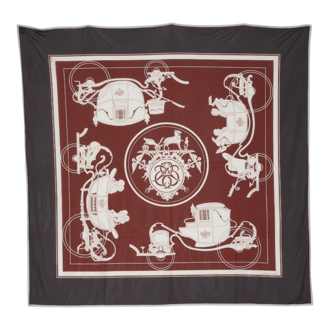 Hermes Smooth Carre 90 Ex-Libris Scarf/Muffler, Large Size, Gray/Brown/Multicolor Silk, Women's.