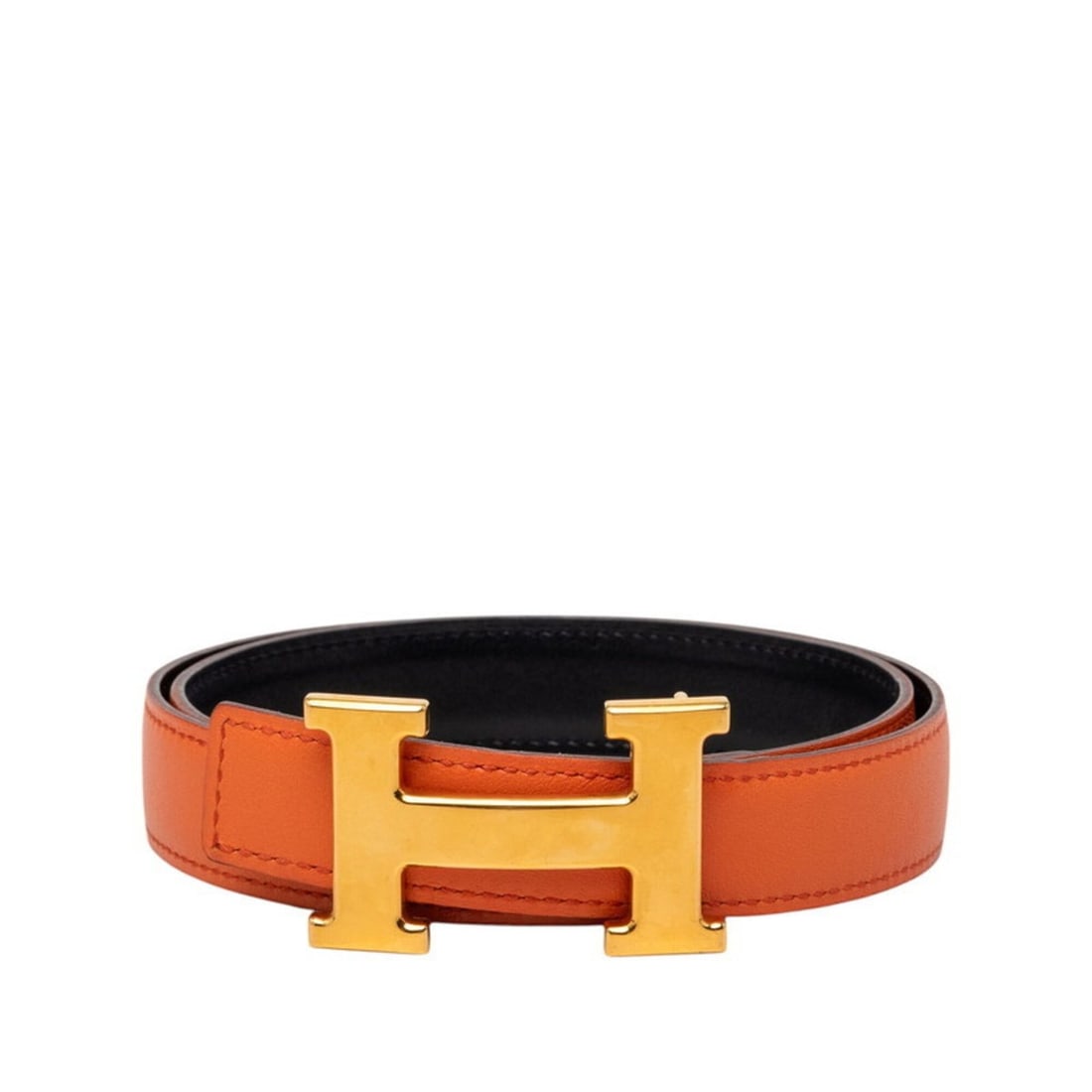 Hermes Constance H-belt, reversible buckle belt, ?A stamp, orange, black, gold hardware, box calf