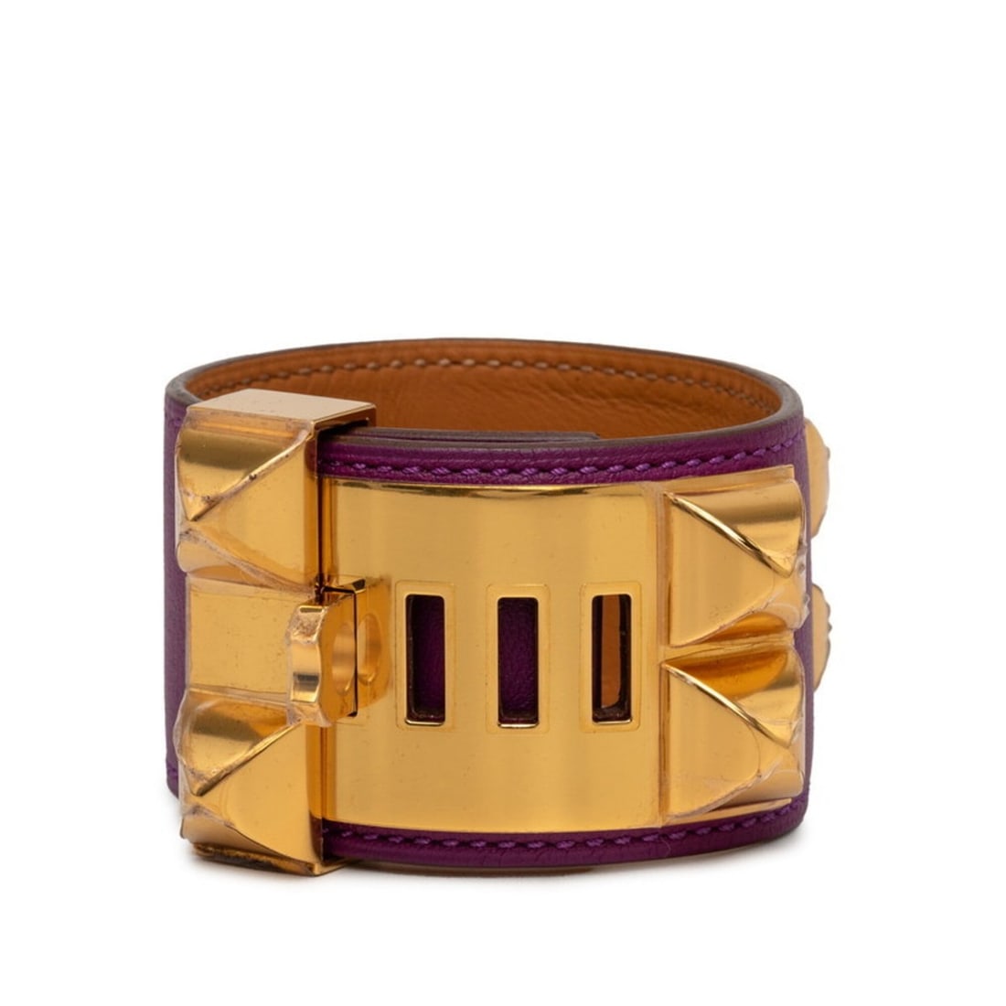 Hermes Collier de Chien Bracelet, Purple Gold Leather Plated, Women's HERMES