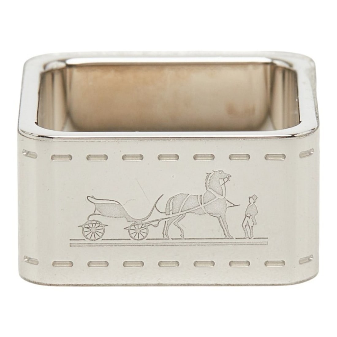 Hermes Bolduc Square Scarf Ring, Silver Metal, Women's
