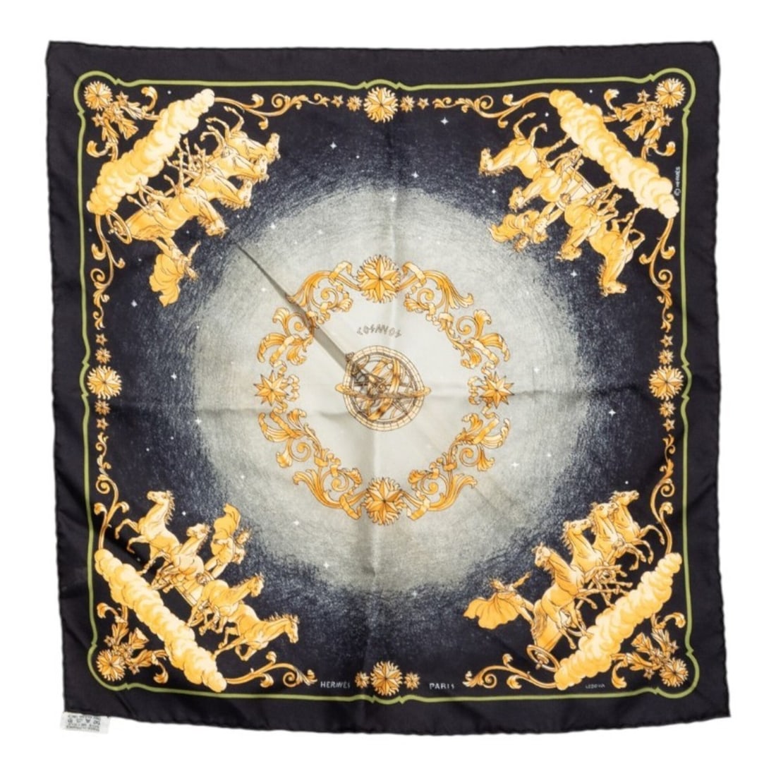 Hermes Carre 42 COSMOS Scarf/Muffler, Black/Multicolor Silk, Women's: --- Catalog ---Category: SizeSize (LxW): 42cm x 42cm / 16.53'' x 16.53''Category: DesignType: ScarfColor: Black, Multi-colorGender: WomenMaterial: Silk Category: GeneralBrand: Hermes--- Item List ---S