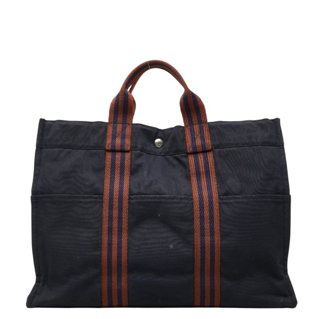 Hermes Fourre-Tout MM Tote Bag Handbag Navy Brown Cotton Women's HERMES