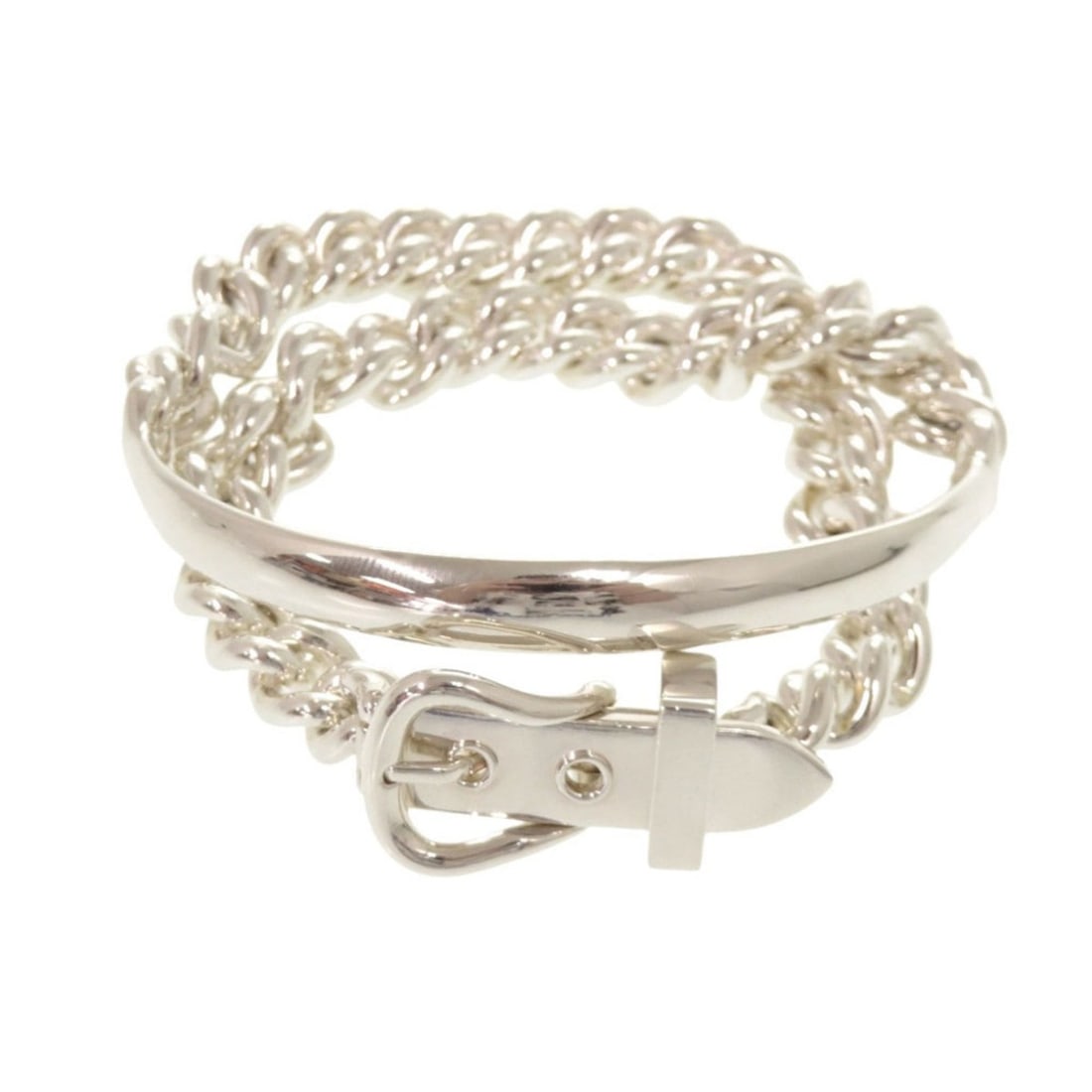 Hermes Boucles Sellier Inflexible Double Tour #14 Sterling Silver 925 Bracelet 0392HERMES