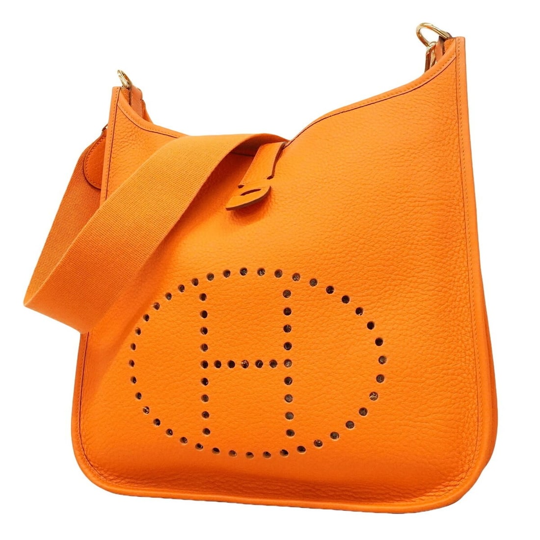 Hermes Evelyne 1GM Shoulder Bag, Taurillon Clemence Leather, Orange, ?F Stamp, Women's: --- Catalog ---Category: SizeSize (HxWxD): 30cm x 32cm x 9cm / 11.81'' x 12.59'' x 3.54''Category: DesignType: Shoulder bagColor: OrangeGender: WomenMaterial: Taurillon clemence leather Hardware Color