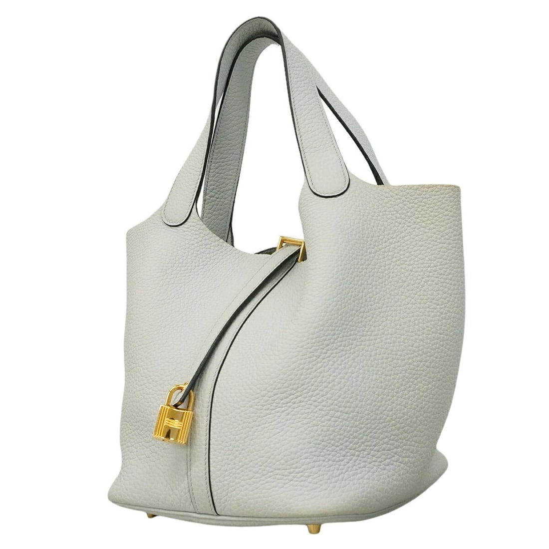 Hermes Picotin Lock MM handbag, Taurillon Clemence leather, pale blue, U stamp, women's.