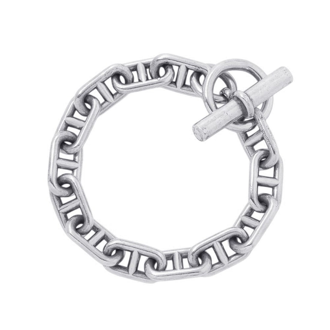 Hermes Chaine d'Ancre GM Bracelet, 13 links, SV800 Silver. (HERMES d'Ancre): --- Catalog ---Category: SizeLength: 18cm / 7.08''Weight: 70.9g / 2.5oz.Total Length: 22cm / 8.66''Category: DesignType: Charm braceletGender: WomenMaterial: SilverCategory: GeneralLine: Chaine d'Ancr