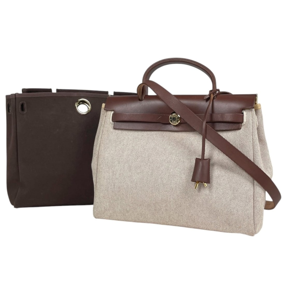 Hermes Herbag PM Handbag 2-Way Shoulder Bag Toile H Natural Brown ?F Women's