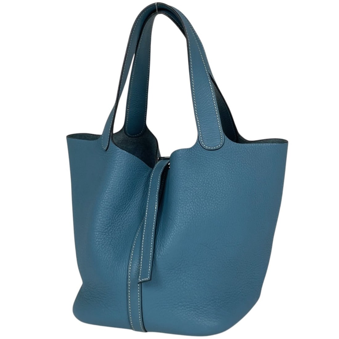 Hermes Picotin MM Handbag, Taurillon Clemence Leather, Blue Jean, ?H, Women's: --- Catalog ---Category: SizeSize (HxWxD): 22cm x 22cm x 17.5cm / 8.66'' x 8.66'' x 6.88''Category: DesignType: HandbagColor: Blue jeanGender: WomenMaterial: Taurillon clemence leather Category: Gener