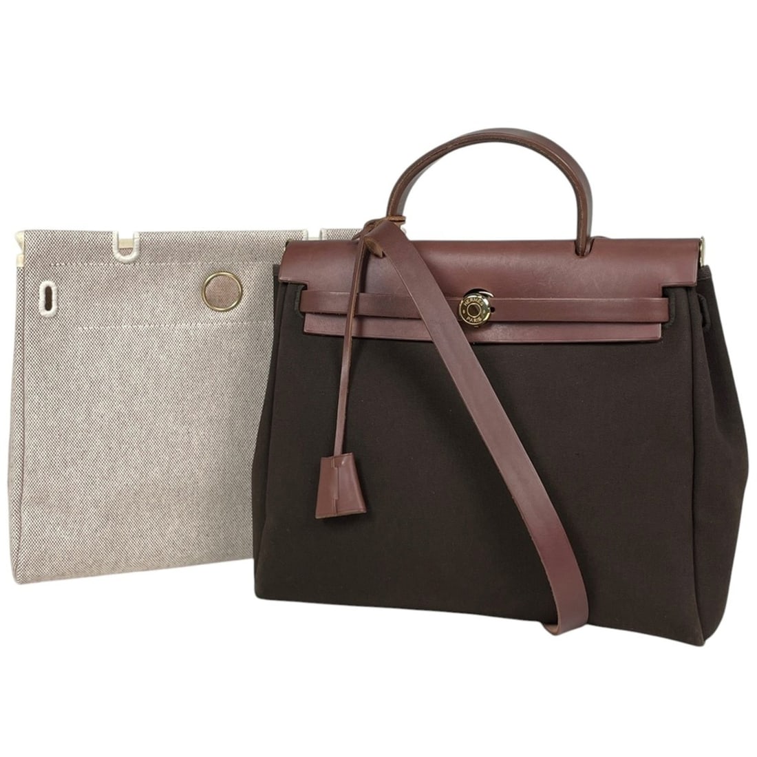 Hermes Herbag PM Handbag 2WAY Toile Officier Havana ?F Women's