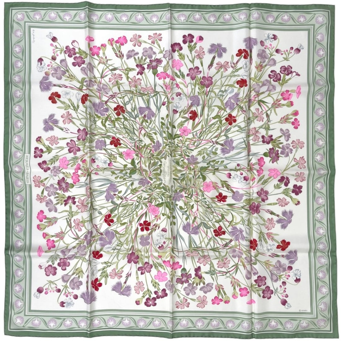 Hermes Carre 90 OEillets sauvages et autres Caryophyllees Scarf Muffler Wild Carnations and Dianthus