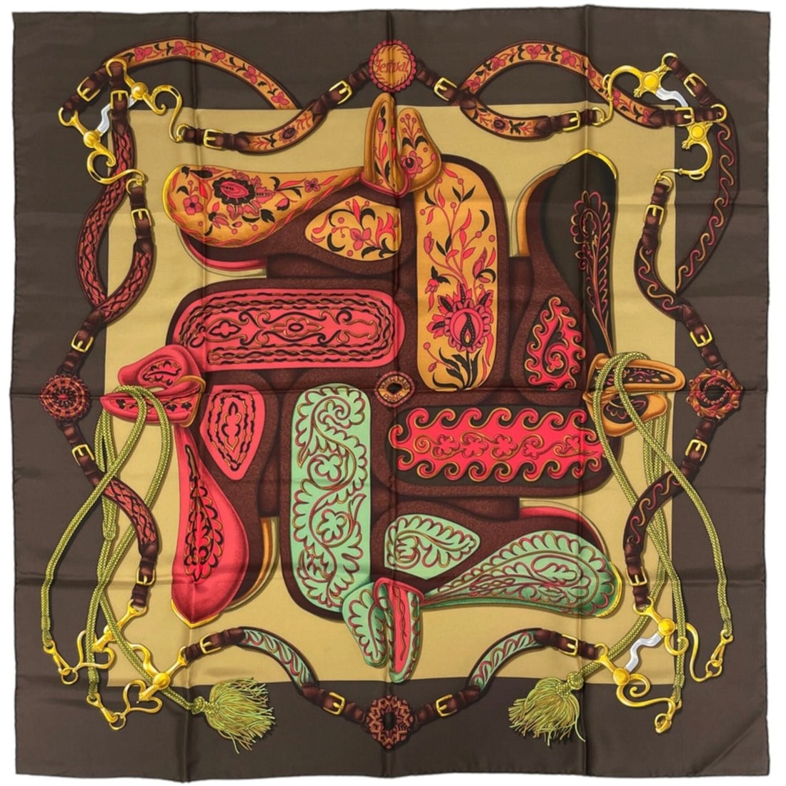 Hermes Carre 90 Festival Scarf/Muffler - Silk, Brown, Multicolor Women's
