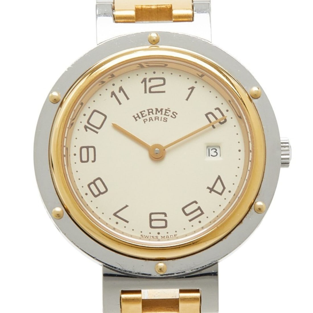 Hermes Clipper Watch CL3.440 Quartz Beige Dial Stainless Steel Men's HERMES: --- Catalog ---Category: SizeWrist Size: 15cm / 5.9''Case Diameter: 30mm / 1.18''Category: DesignType: WristwatchGender: MenColor (Dial): BeigeMaterial (Band): Stainless steelMaterial (Case): Stainles