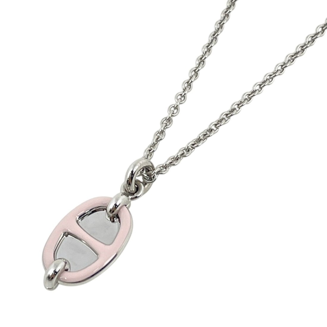 Hermes Mini Maillon PM Necklace, Palladium Plated Silver, Rose Gold, Women's.