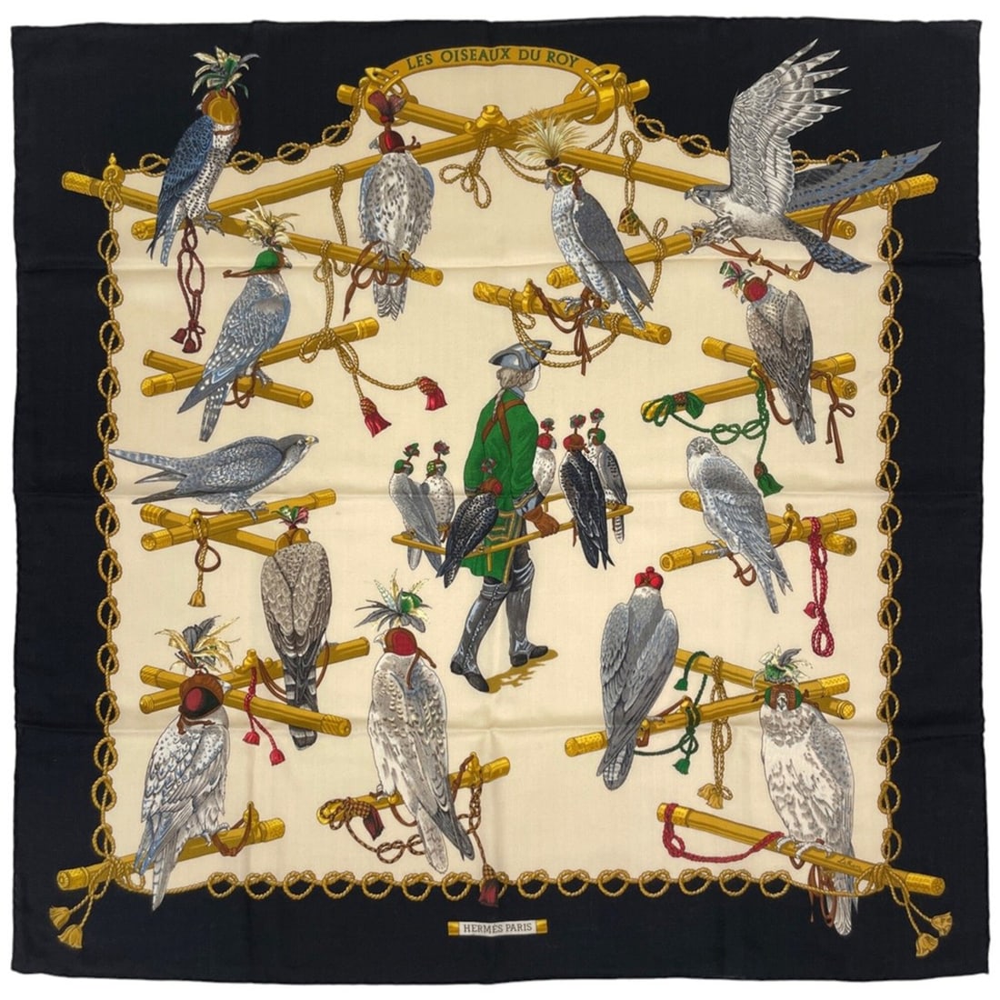 Hermes Carre 90 Les Oiseaux du Roy scarf/muffler, "The King's Birds," cashmere/silk,