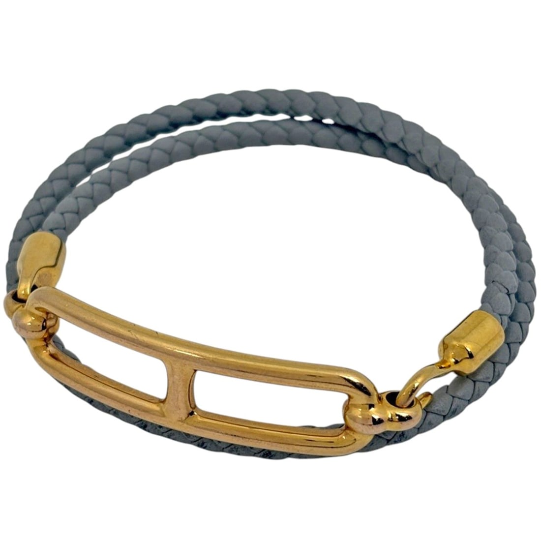 Hermes HERMES Roulis Double Tour Bracelet GP Leather Gold Gray Women's (1 of 4)