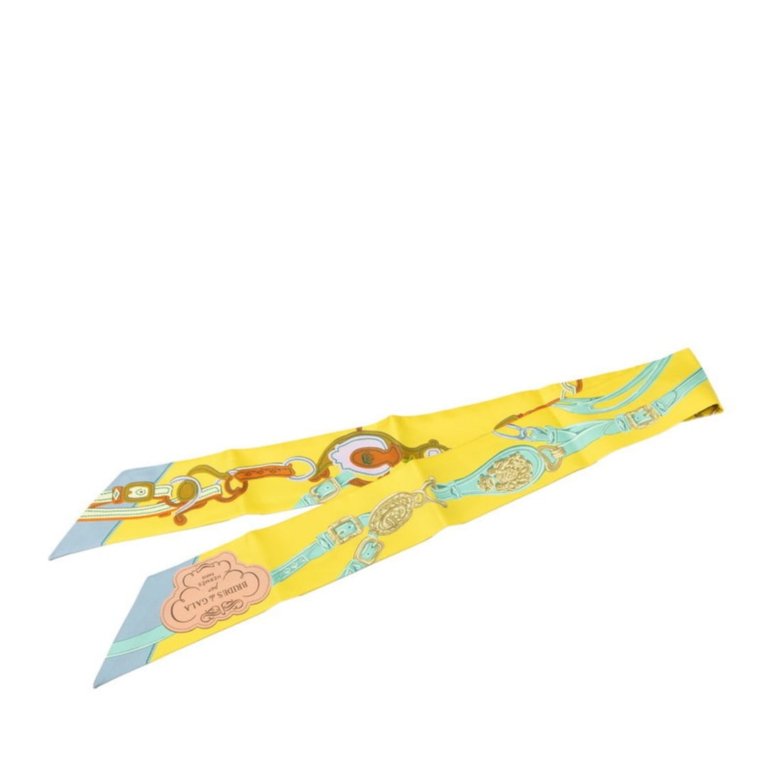 Hermes Twilly BRIDES de GALA Ceremonial Bridle Scarf Muffler Yellow Silk Women's HERMES