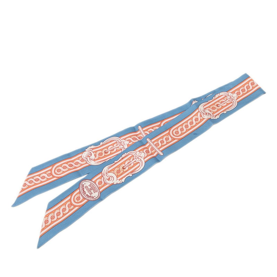 Hermes Twilly BRIDE DE COUR (Court Wrestler) Scarf/Muffler, Blue/Pink, Silk, Women's, HERMES