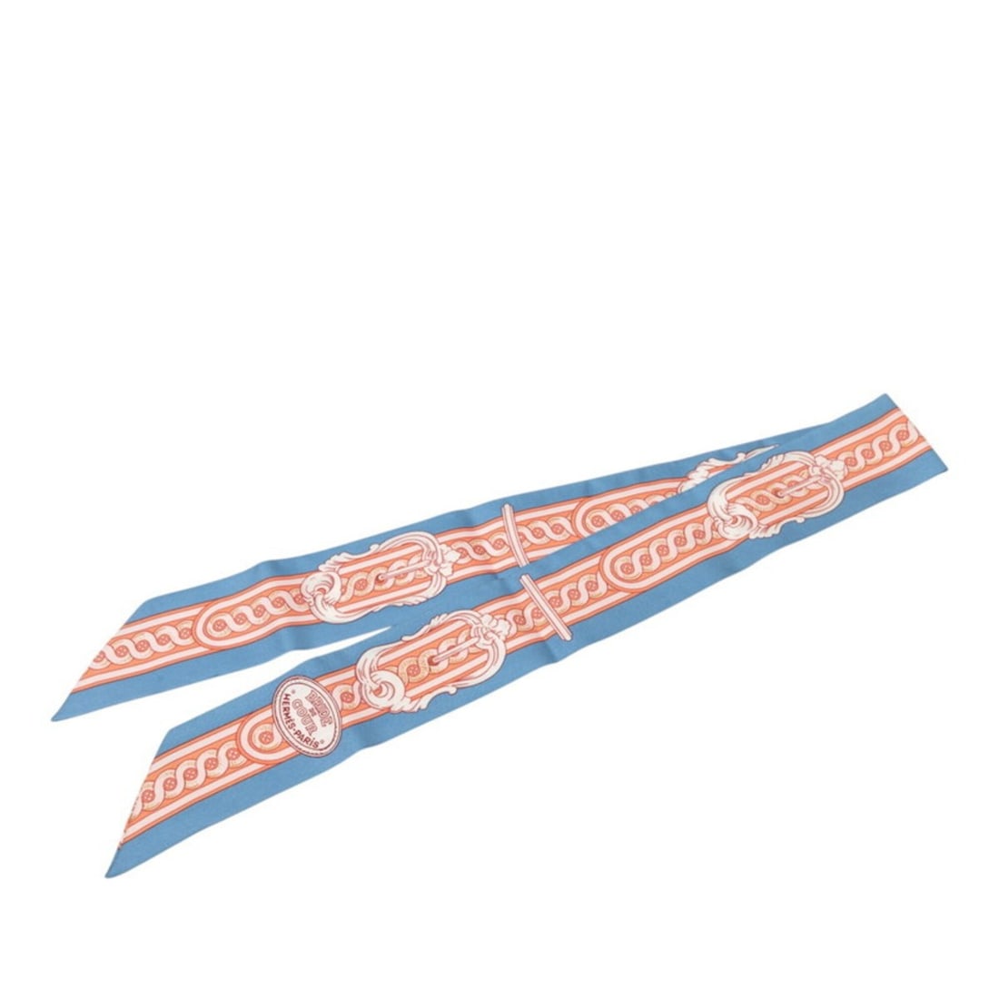 Hermes Twilly BRIDE DE COUR (Court Wrestler) Scarf/Muffler, New Tag, Blue/Pink Tones, Silk, Women's,