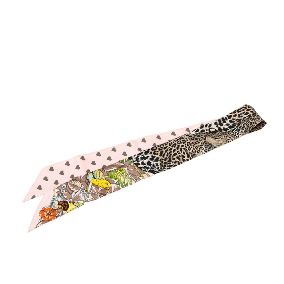 Hermes Twilly Jungle Love Scarf Muffler, New Tag, Leopard Print, Pink Brown, Silk, Women's HERMES
