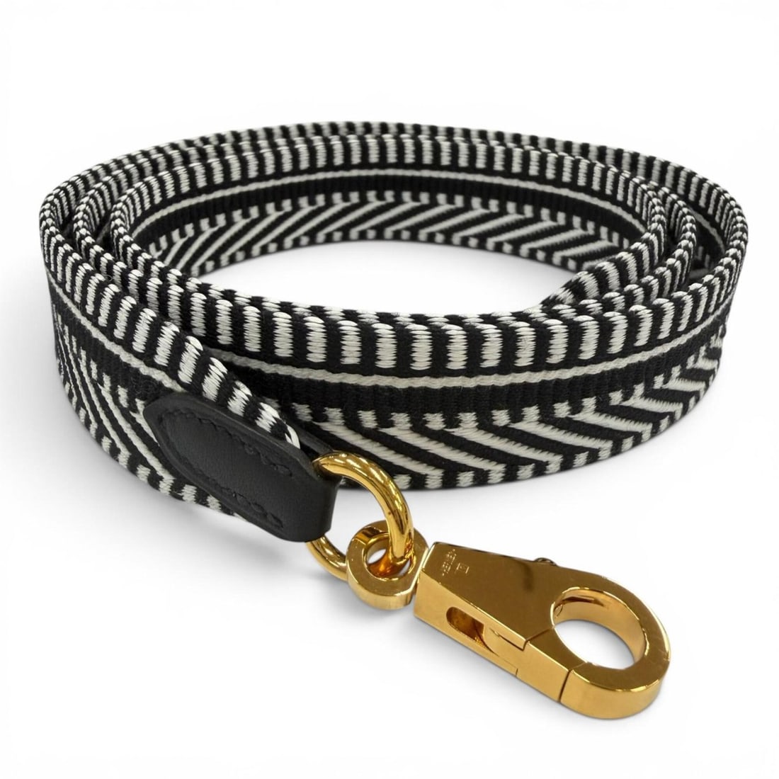 HERMES Bandoulière Sangle Caval 25mm Canvas Leather Gold Hardware Shoulder Strap Black White B