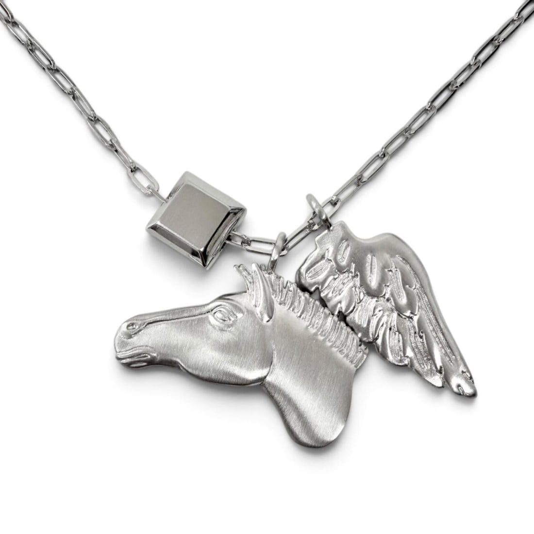 HERMES Talisman Pegasus Chain Necklace, Silver, Made in Italy, Men's & Women's, Comes with Box,