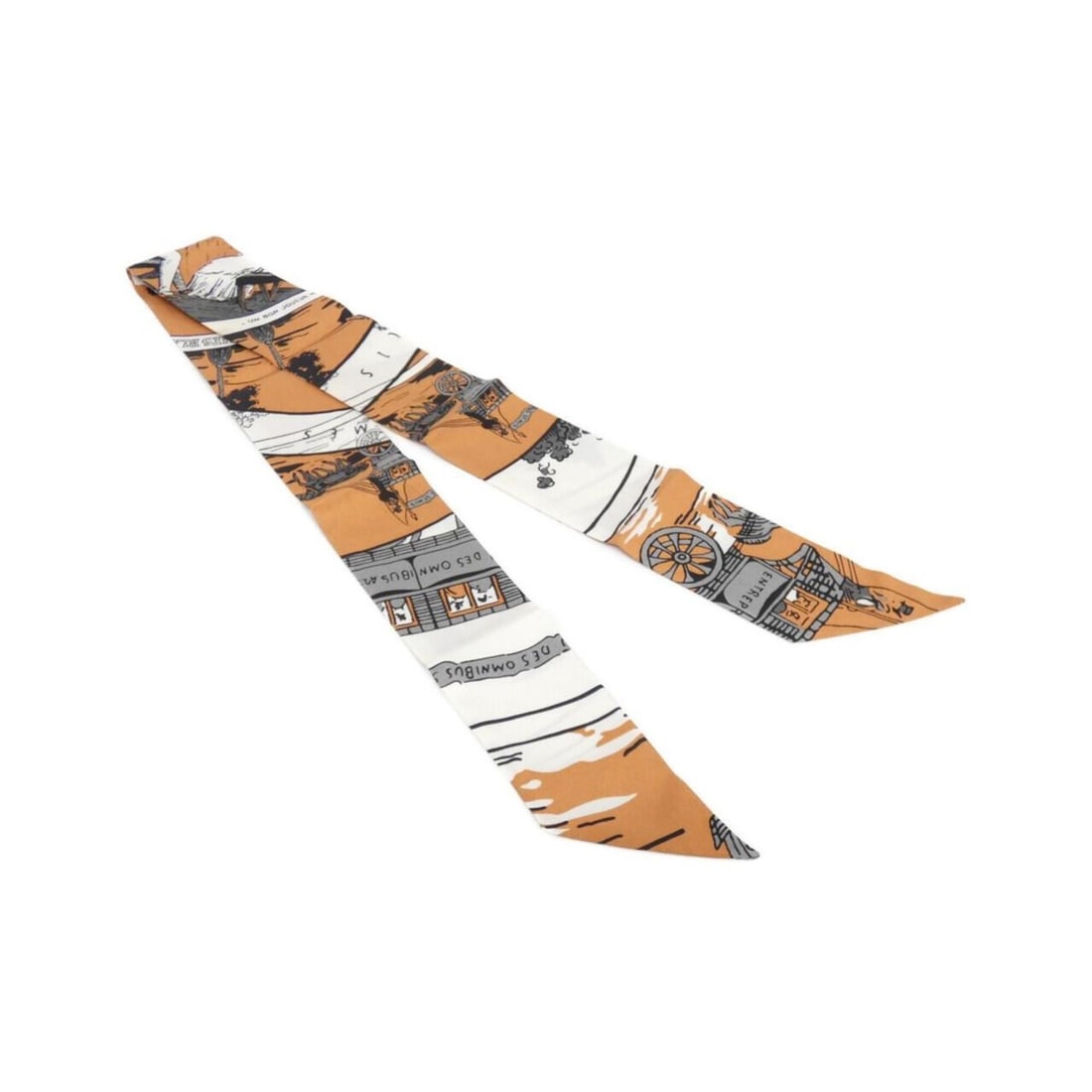Hermes JEU DES OMNIBUS ET DAMES Twilly 062416S Scarf Muffler: --- Catalog ---Category: SizeSize (LxW): 5cm x 86cm / 1.96'' x 33.85''Category: DesignType: ScarfColor: Brown, Multi-color, WhiteGender: Women,MenMaterial: Silk Category: GeneralMPN: 062416SBrand: Her