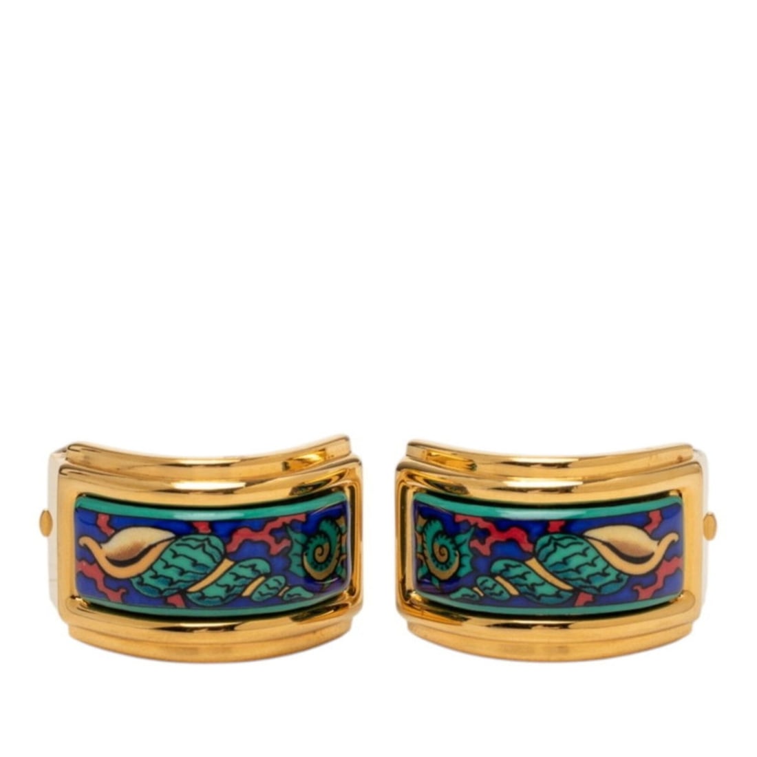 Hermes enamel cloisonné earrings, gold multicolor plated, women's.