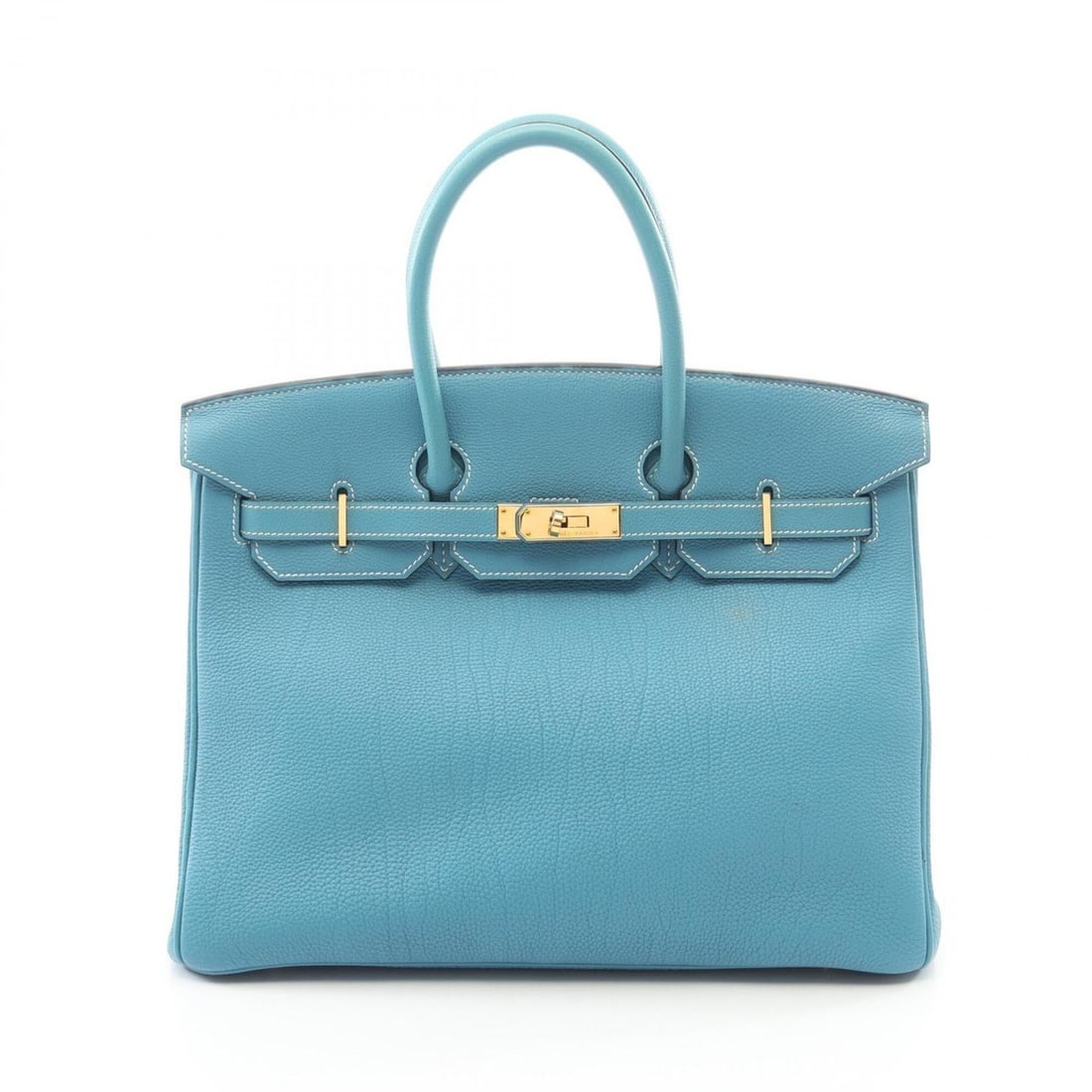 Hermes Birkin 35 Blue Jean Handbag, Togo Leather, Women's, Blue, 027634CC: --- Catalog ---Category: SizeSize (HxWxD): 28cm x 35cm x 18cm / 11.02'' x 13.77'' x 7.08''Category: DesignType: HandbagColor: BlueGender: WomenMaterial: Togo leather Category: GeneralMPN: 027634CCBran