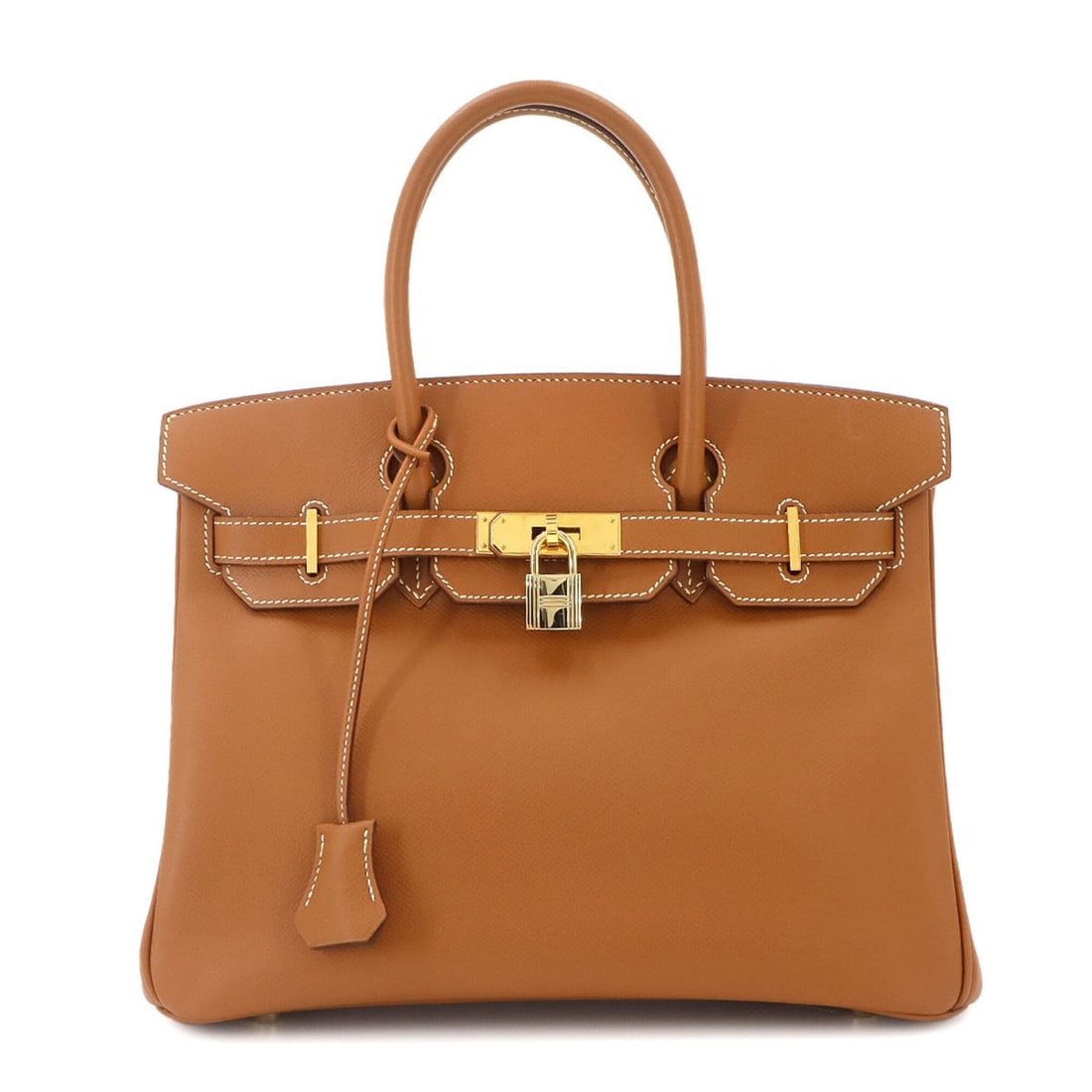 Hermes Birkin 30 Handbag, Epsom Leather, Gold, ?J Stamp, Gold Hardware.: --- Catalog ---Category: SizeWeight: 840g / 1.85lb.Size (HxWxD): 23cm x 30cm x 15cm / 9.05'' x 11.81'' x 5.9''Handle Length: 31cm / 12.2''Category: DesignType: HandbagColor: GoldGender: WomenMaterial:
