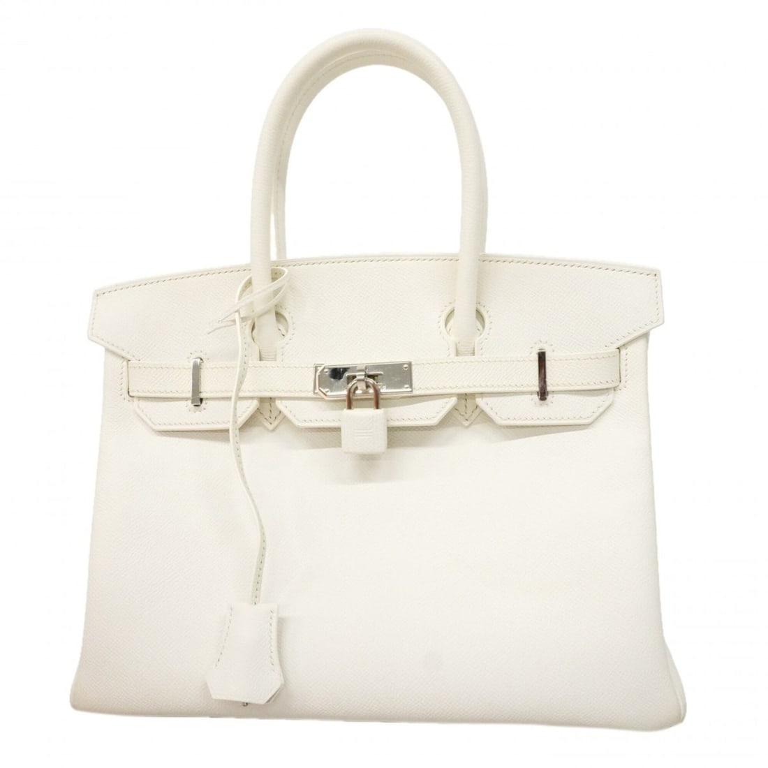 Hermes Birkin 30 Handbag, Veau Epsom Leather, White, ?L Stamp, Women's: --- Catalog ---Category: SizeSize (HxWxD): 24cm x 30cm x 15cm / 9.44'' x 11.81'' x 5.9''Category: DesignType: HandbagColor: WhiteGender: WomenMaterial: Leather Hardware Color: SilverLeather/Fur Type: 