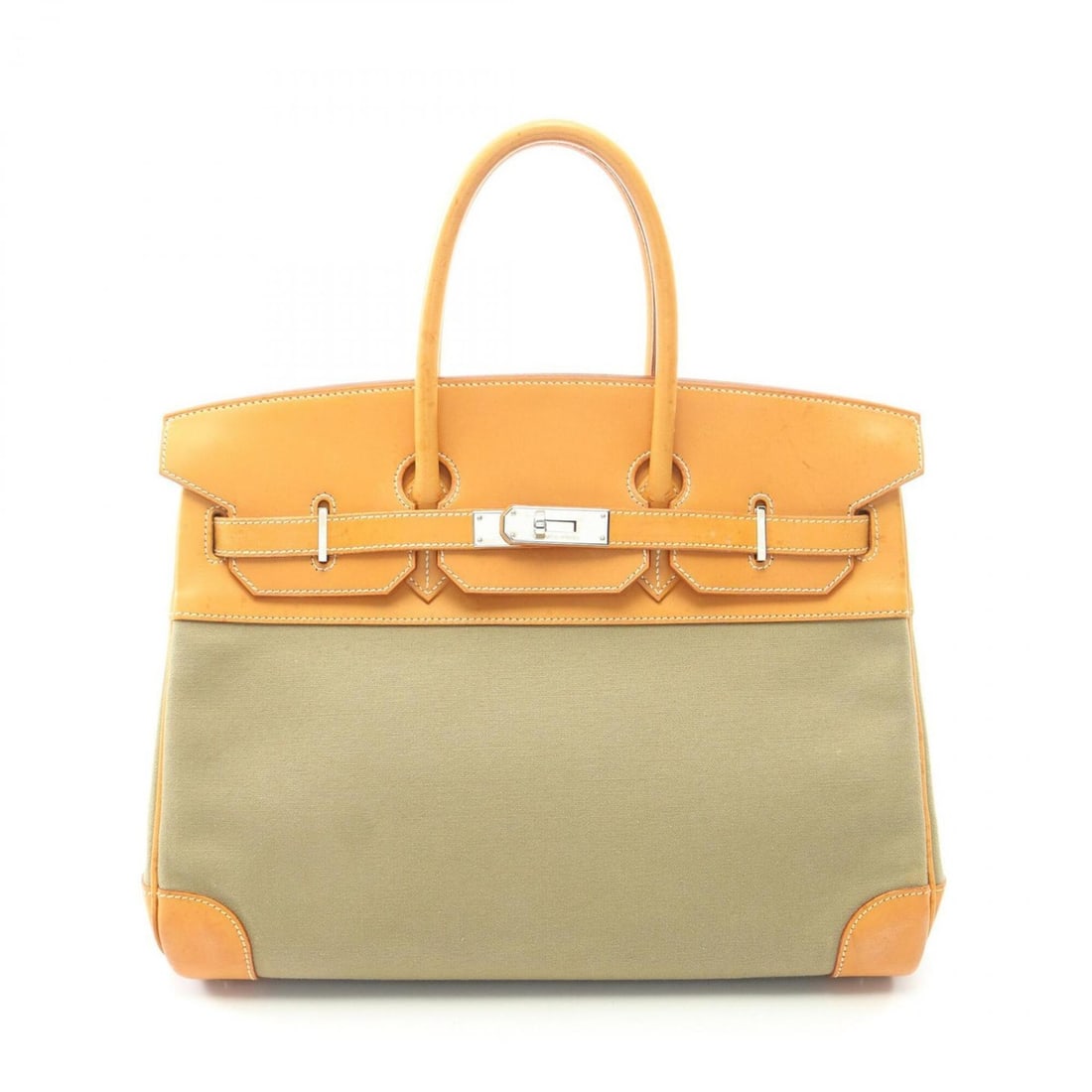 Hermes Birkin 35 Handbag, Canvas and Leather, Toile Officier, Veau Barenia Women's, Khaki/Brown