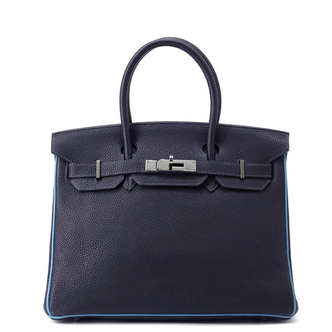 Hermes Birkin 30 Verso Blue Indigo Jean Ruthenium Hardware Togo ?I Stamp HERMES Handbag Women's