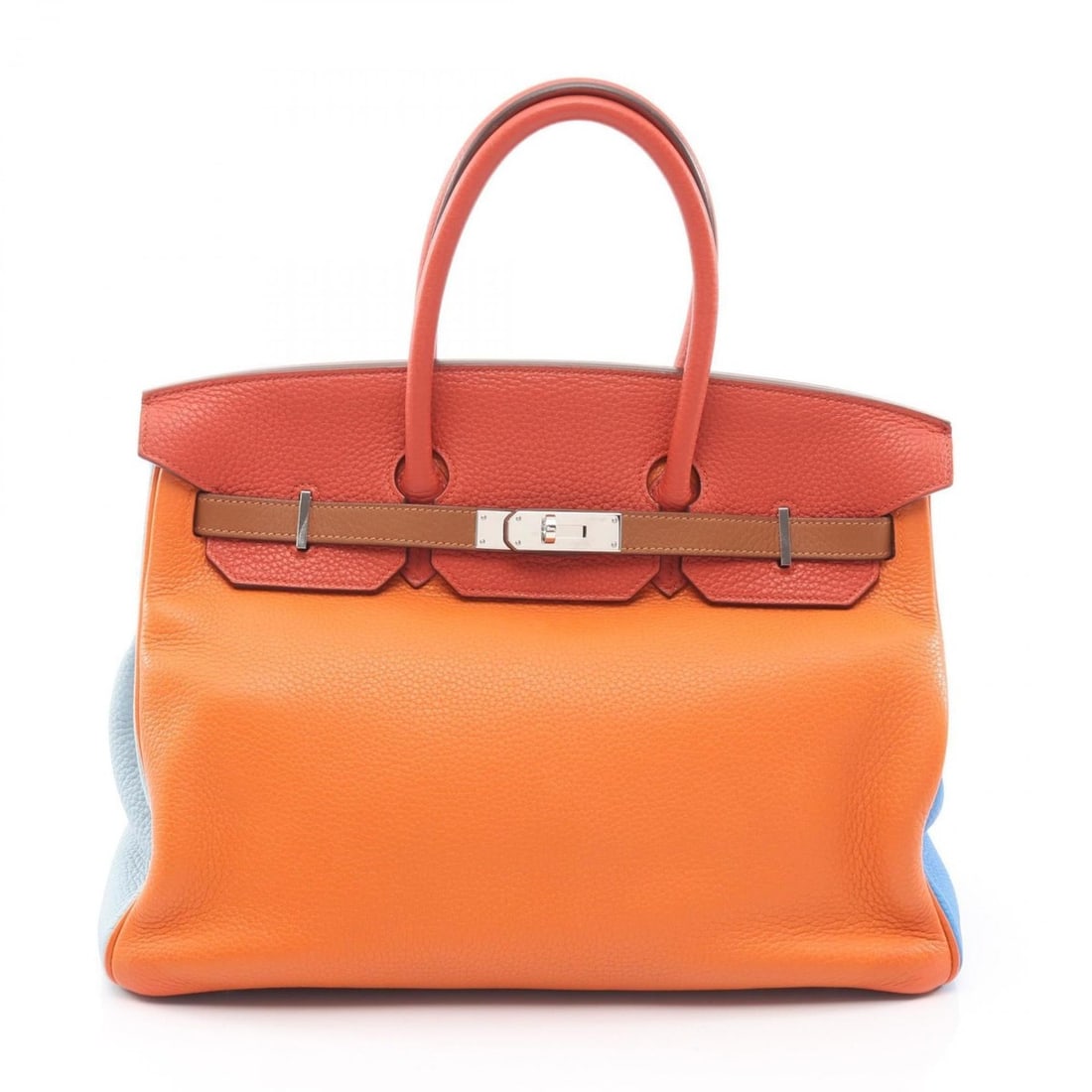 Hermes Birkin 35 Arlequin Orange Etoupe Zanguine Handbag, Taurillon Clemence Leather, Women's,