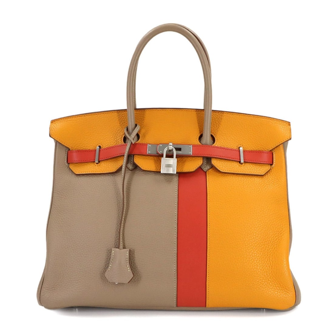 Hermes Birkin 35 Casaque Taurillon Clemence Swift Turtledove Grey Moutard Sanguine Handbag ?Q