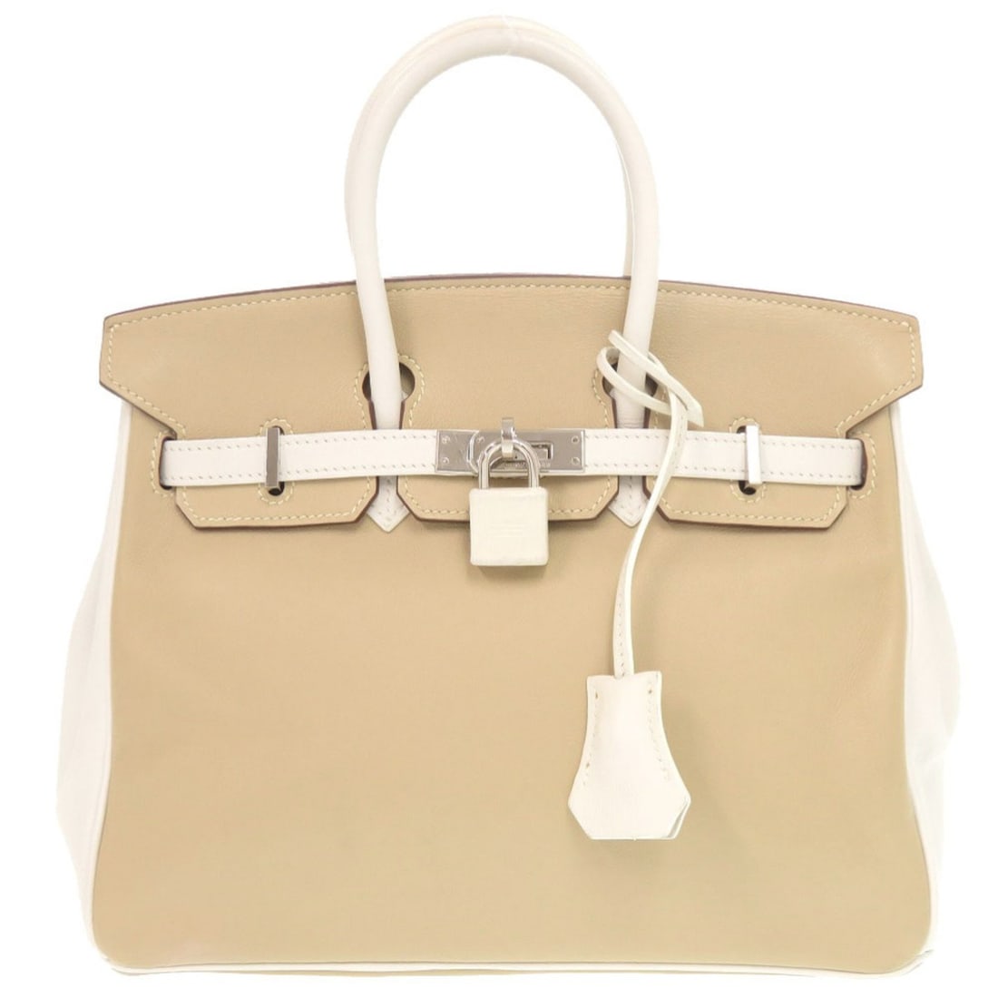 Hermes Excellent condition Hermès Birkin 25, personal order, Swift leather, beige, white, silver